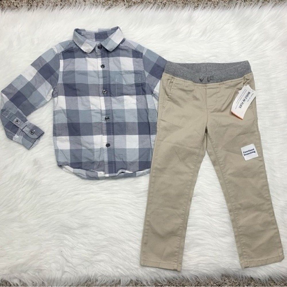 4T Kids Boy Long Sleeves Button Down Shirt & Pants Set - Picture 4 of 5